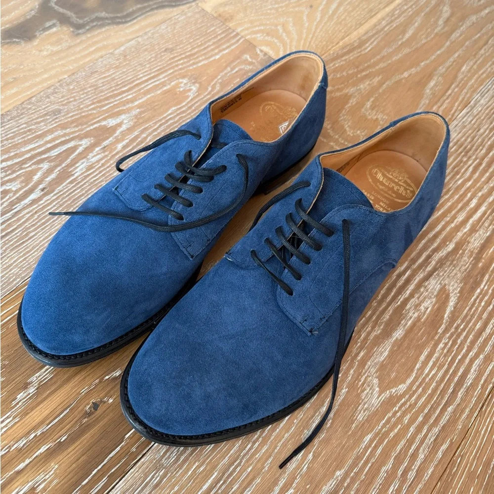 CHURCH'S blue Padstow Suede Derby Shoes - Picture 1 of 10